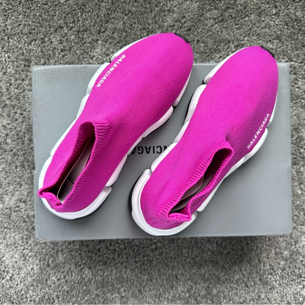 Balenciaga Speed Socks 2.0 Knit Sneaker w/ Bicolor Sole Pink/White - Picture 4 of 10
